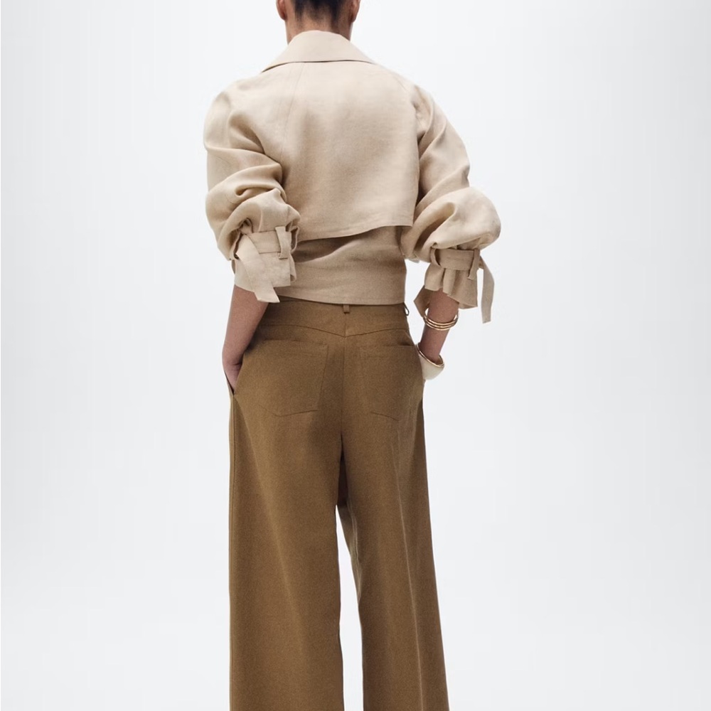MANGO x VICTORIA BECKHAM 100% Linen Beige Tie-Waist Cropped Trench Jacket M - Picture 5 of 16